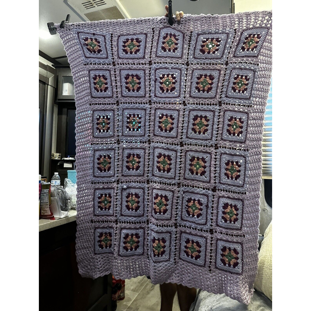 Vintage Hand Crocheted GrannySquare Afghan-Lap-Throw Blanket 49”x 53” Grannycore